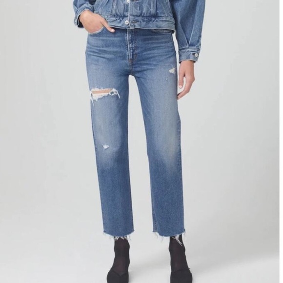 Citizens of Humanity Daphne Crop Medium Wash Distressed High Waist Jeans 27 - Picture 2 of 11